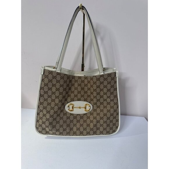 Gucci Beige Monogram Canvas & Leather Horsebit Shoulder Tote Bag - Picture 7 of 13